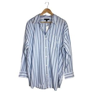 BANANA REPUBLIC  Cotton White Blue Gray Striped  Button-up Oversized Shirt XL
